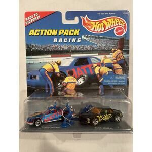 Hot Wheels Racing Set With Die Cast T-bird and Buick Stock Cars Plus Pit Crew